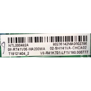 MAIN FUENTE (COMBO) PARA TV TCL ((ANDROID)) HD / NUMERO DE PARTE 08-RT41V05-MA200WA / 02-SHY41VA-CHCA02 / TPD.RT2841-PB771 / RT41V / RTK2841 / V8-R41KT01-LF1V180 / T19121404_2 / PANEL ST3151A07-2 / MODELO 32A323